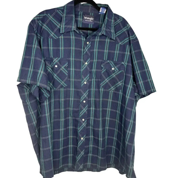 Wrangler Other - Wrangler Western Pearl Snap Plaid Shirt Size 3XL Plaid Blue Green Cowboy
